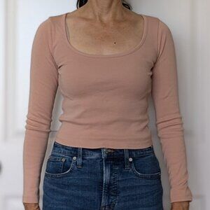 J. Crew blush colored long-sleeve cropped cotton tee